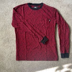 MENS STUSSY RED/BLACK PATTERNED SWEATER
